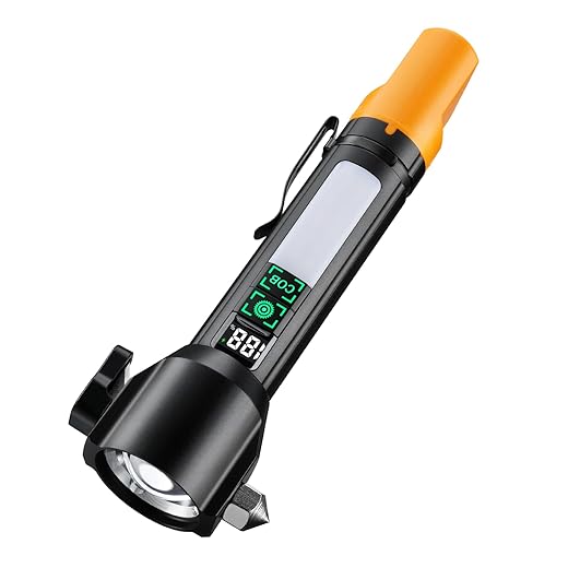 Car Window Breaker Seatbelt Cutter with LED Flashlight, Rechargeable Emergency Hammer, Glass Breaker Tool, Strobe SOS Beacon, USB-C Charging