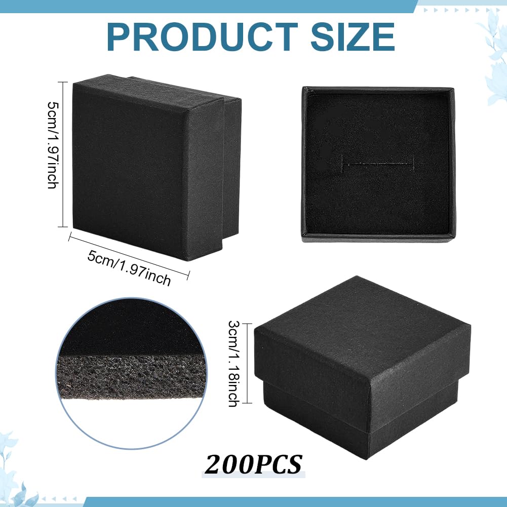 PH PandaHall Schmuckring-Geschenkboxen, 5,1 x 5,1 x 3 cm, schwarz, Kraftpapierhalter mit Deckel, quadratischer Ring, Aufbewahrungsbox, mit Schwamm gefüllt, Präsentationsbox aus Karton, Ohrringe