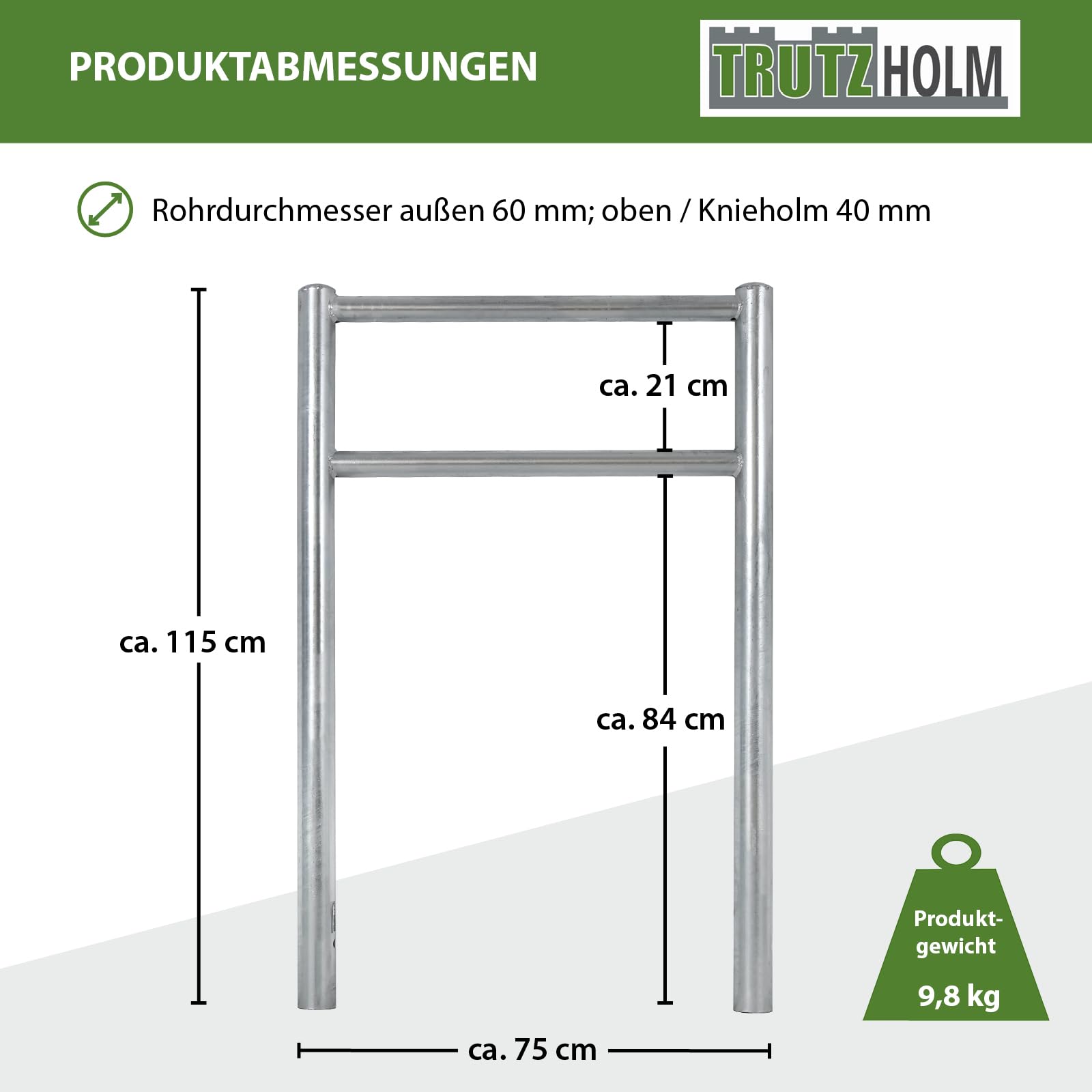 TRUTZHOLM 2x Fahrradanlehnbügel mit Knieholm 115x75 cm Stahl feuerverzinkt Ø 60 mm Anlehnbügel zum Einbetonieren Fahrradbügel Fahrradständer Parker Diebstahlsicherung Fahrrad Anlehner