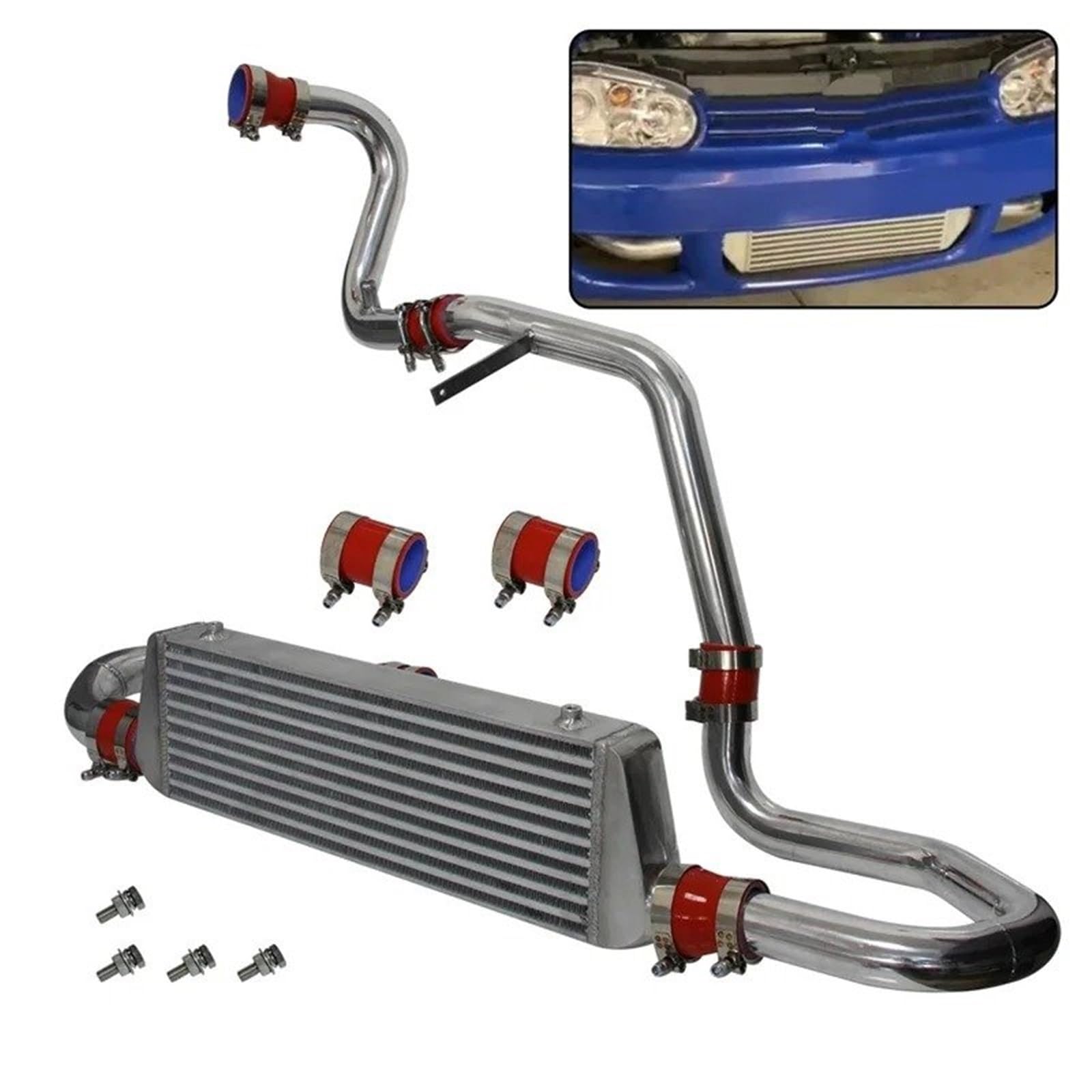 Intercooler Per VW Per Jetta Per Golf MK IV 1.8L Turbo 1998-2005 Aggiornamento In Alluminio Lucido Intercooler Anteriore E Kit Tubi