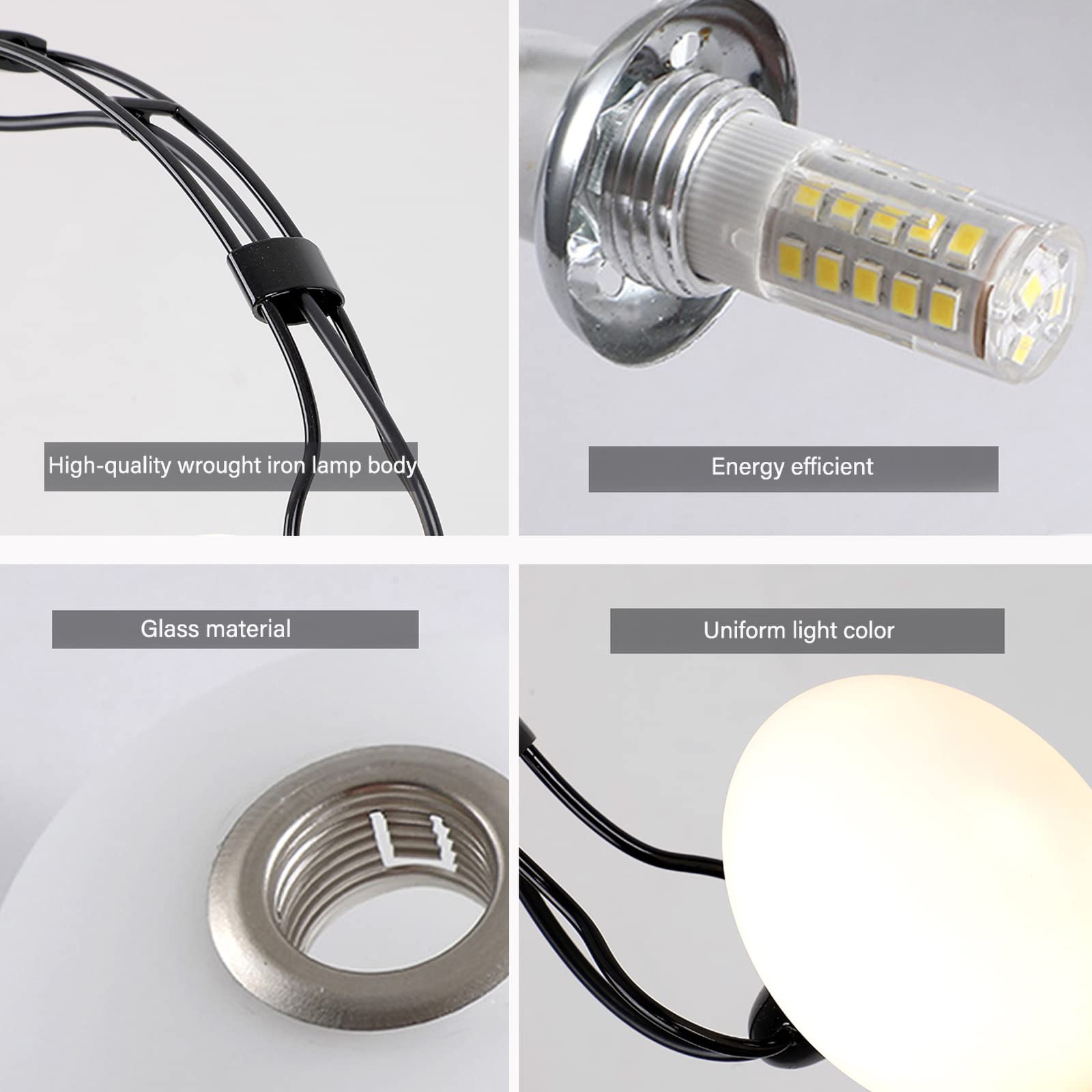Kreatywna lampa wisząca LED, nowoczesna, żelazna, regulowana, wisząca lampa do jadalni, sypialni, szklany żyrandol, lampa sufitowa, 2 x żarówka G4, w zestawie (słuchawki, czarna)
