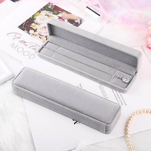Miniatura 2 de iSuperb Juego de 2 collares de cadena larga de terciopelo, caja de regalo, joyero a granel, pulsera, colgante, vitrina, gris, para niñas, boda