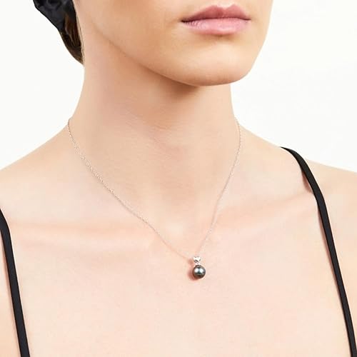 Miniatura 2 de The Pearl Source 14K Gold Round Black Tahitian South Sea Cultured Pearl & Diamond Lev Pendant Necklace for Women