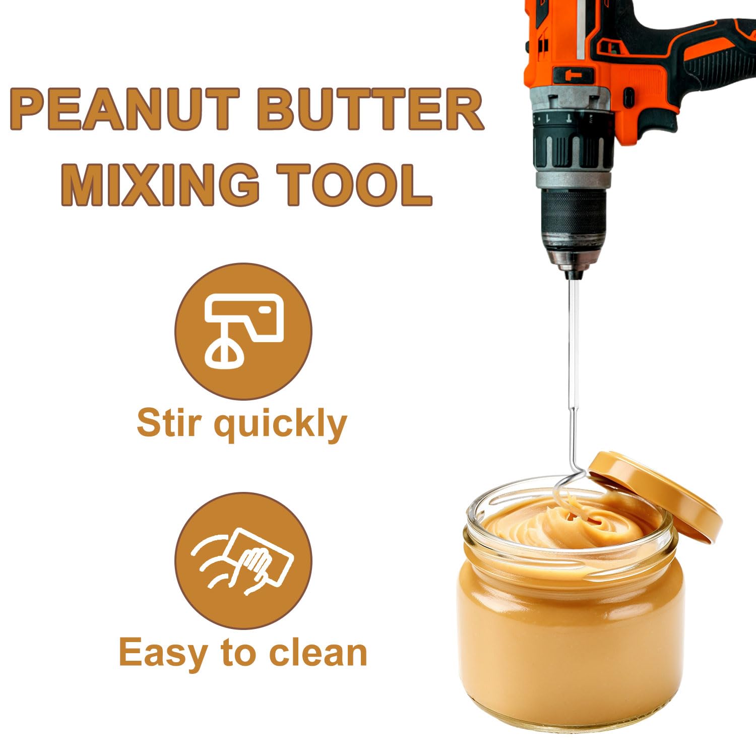 lasuroa 2stk Erdnussbutter Rührer, 30cm Edelstahl Nussbutter-Mixer Zubehör für Bohrmaschinen und Handmixer zum Mischen Verschiedener Mandel Erdnuss und Marmeladensorten(Silber)