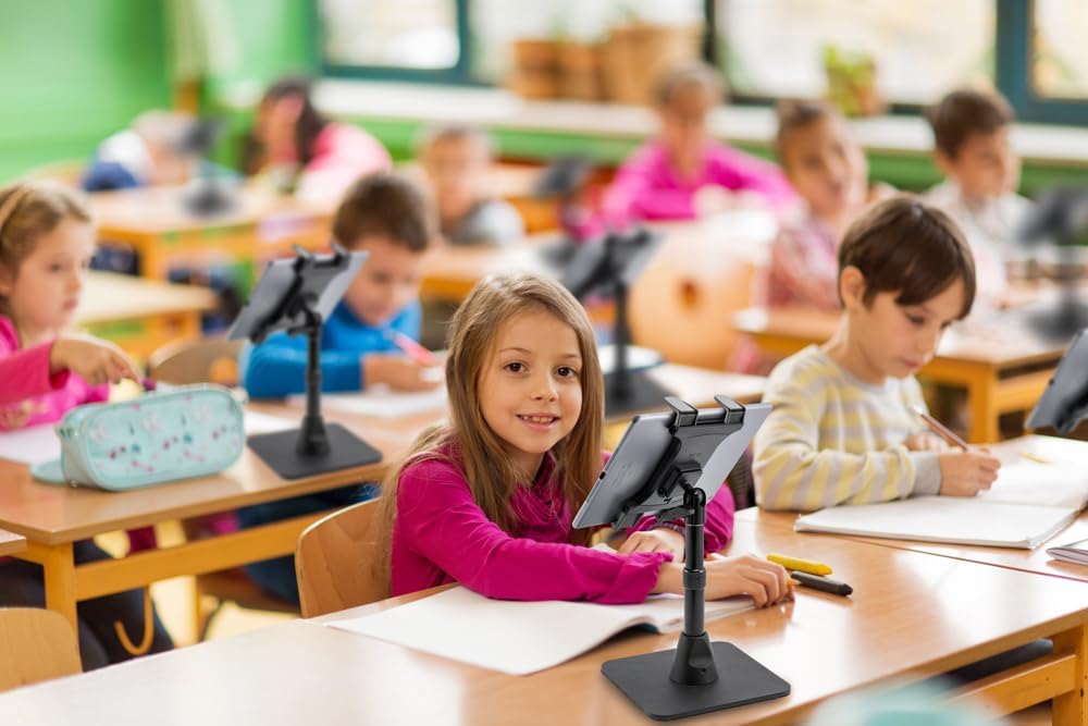 ARKON Mounts Slim-Grip Tablet Holder Stand for Desks, Tabletops | Universal Fit | Strong Weighted Base | Solid Adjustable Arm | Compatible with iPad, Samsung, Google, Kindle, and more | TABSTAND4