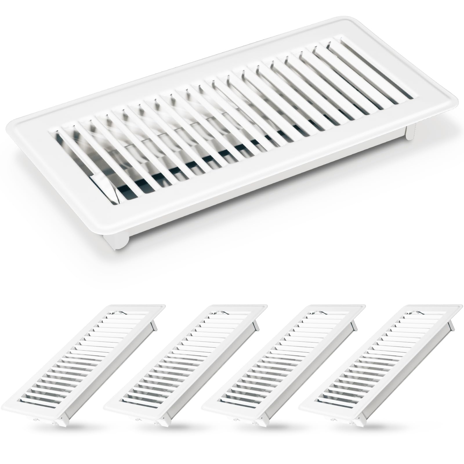Photo 1 of OSMOFUZE Floor Register, 4 x 10 inch Vent Covers for Home Floor, Adjustable Air Vent Covers Ceiling Vent Magnetic PVC Screen Cover Filter Vent Screen Traps Debris, White 4 Pcs
