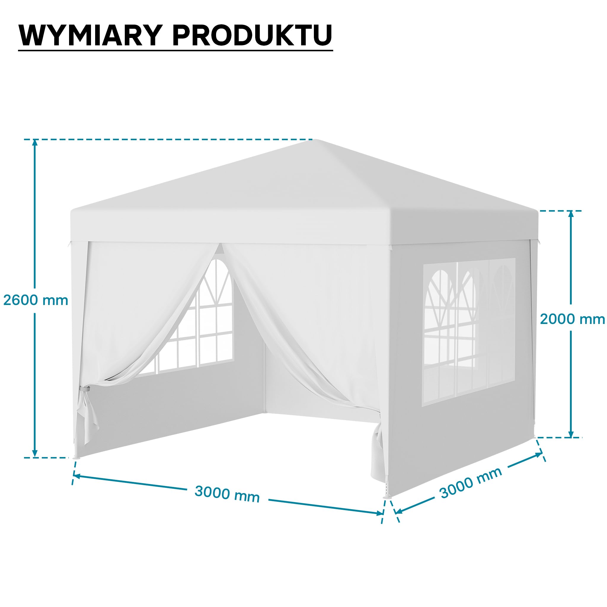 Wiltec Pawilon 3 x 3 m w kolorze białym z ochroną UV 50+, altana ogrodowa ze zdejmowanymi bokami, namiot imprezowy z oknami, np. na taras i festiwale