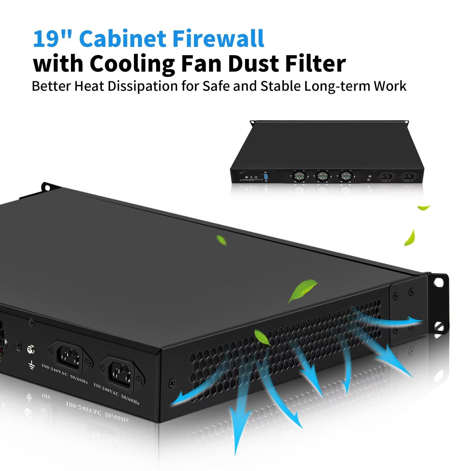 19" Firewall Rackmount N100, 2 x 82599ES 10GbE SFP+, 4 x i226V 2.5GbE LAN, 19 Pollici OPNsense Router Appliance, Barebone, 1U AES-NI Hardware, HD+VGA Dual Display, 2 x Power