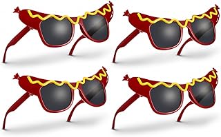 4 Pack Hot Dog Glasses Funny Novelty Sunglasses, Decorative Eyewears for Summer Party Costume Birthday Summer Luau Events, Hot Dog Costume Party Accessories Photo Prop Halloween
