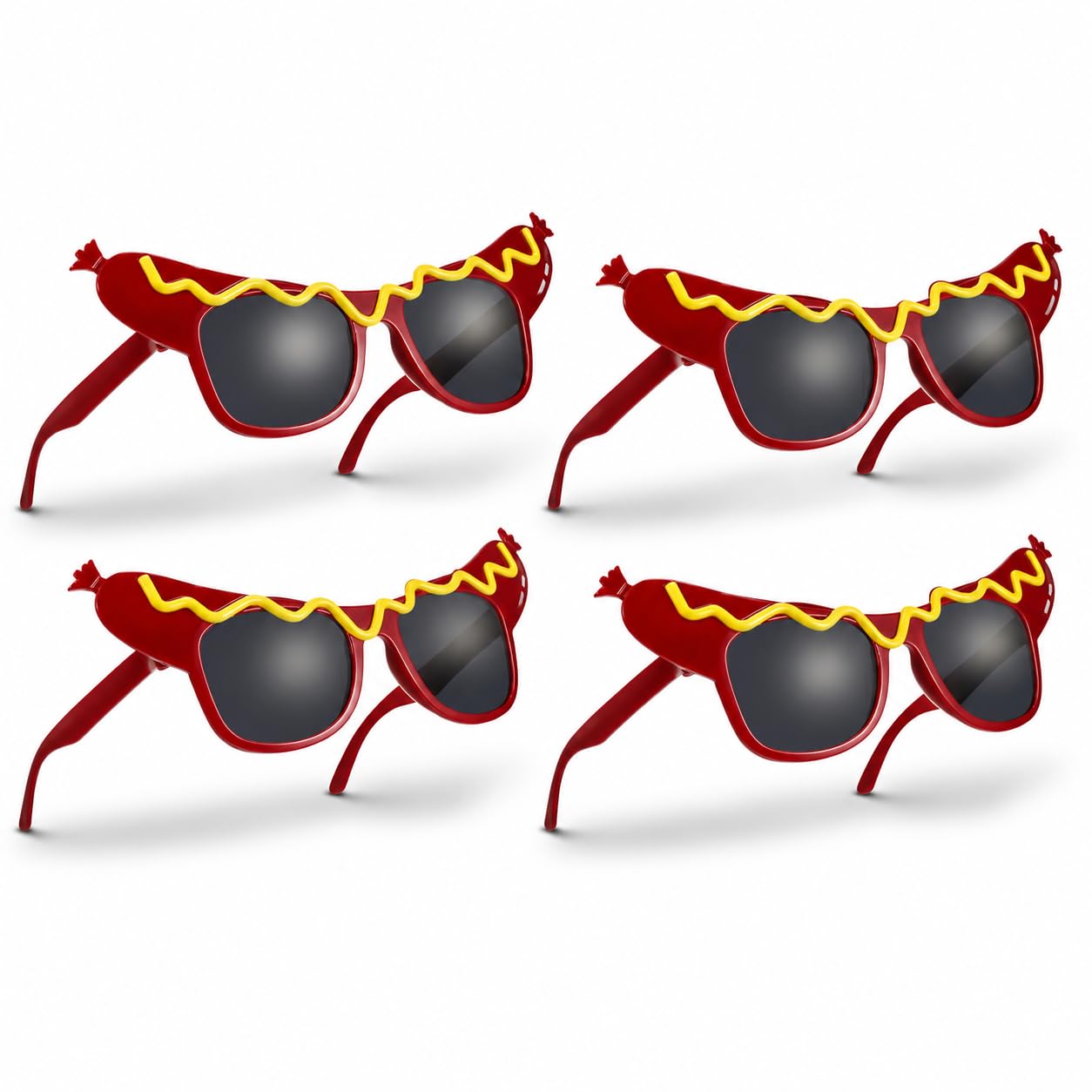 Hot Dog Eyeglasses, 4 Pack Hot Dog Party Glasses Funny Novelty Sunglasses, Decorative Eyewears for Summer Party Costume Birthday and Summer Luau Events, Halloween