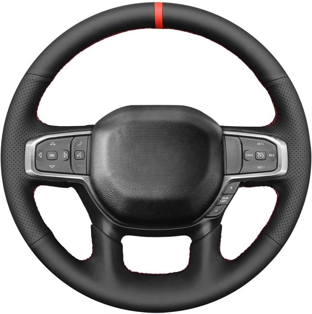 MEWANT Hand Stitch Black Artificial Leather Steering Wheel Wrap for Dodge Ram 1500 Laramie Big Horn 2019-2021