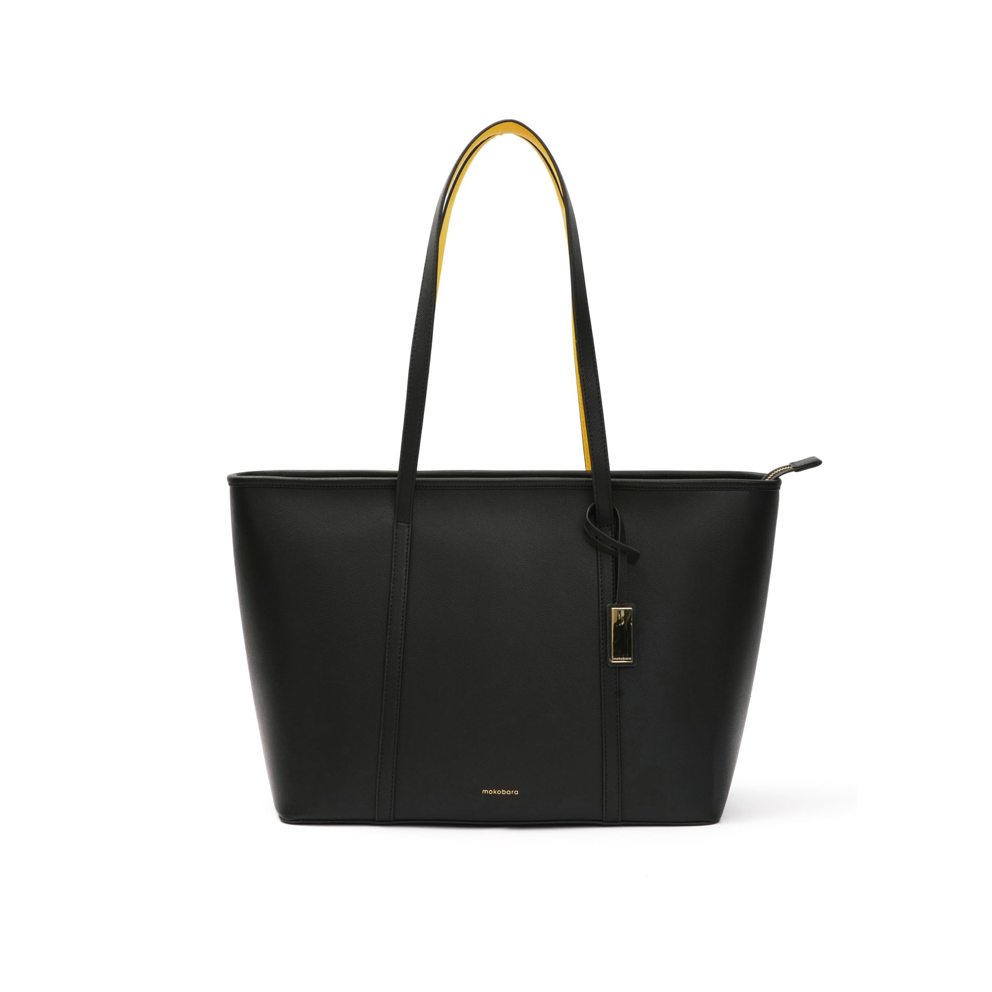 MOKOBARA The Astrid Tote Bag for Women | Premium Vegan Leather Office Handbag | Fits 16 Inch Laptop | Extra Large 22L Shoulder Bag with Bottle Sleeve Morning Affirmations | Black