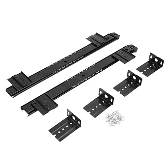 Keyboard Slide Rail, Adjustable Heavy Duty Pull Out Hardware for Office Desk Home Workstation Cold Rolled Steel Black 14in 2Pcs