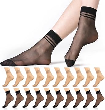 20 Pairs Womens Ankle Sheer Nylon Socks Summer Thin Soft Tight Hosiery Reinforced Toe Stylish Socks