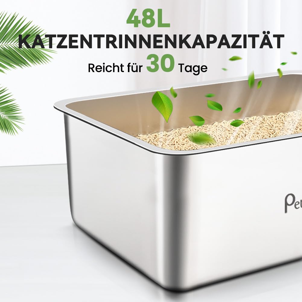 Lettiera per gatti in acciaio inox: contenitore extra large in metallo, facile da pulire, con lato alto, per gatti e conigli, antiaderente e anti perdite