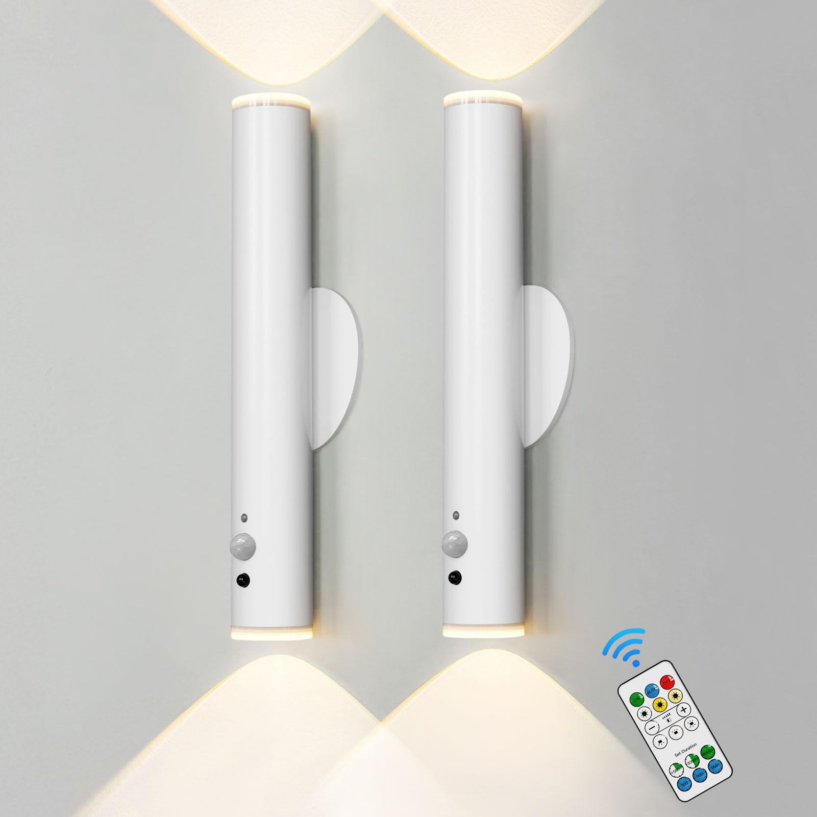 2 Packs Battery Operated Wall Lights with Motion Sensor, Rechargeable, White