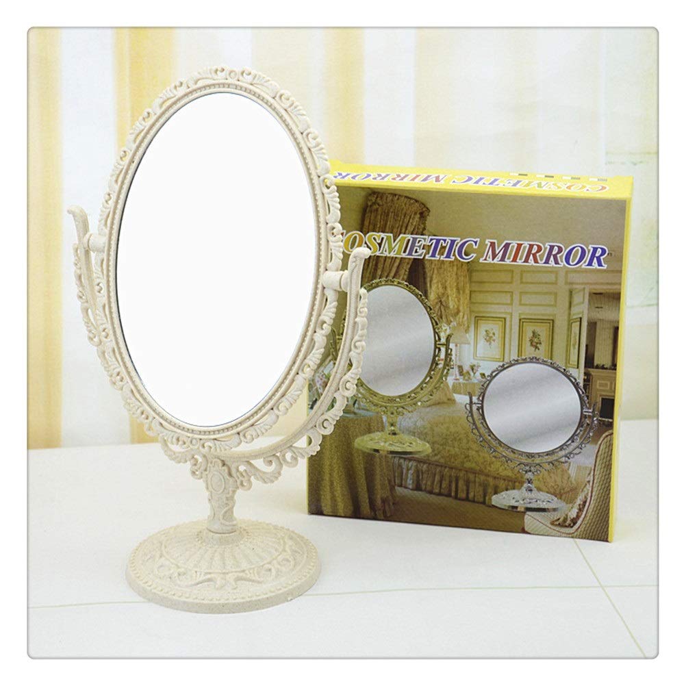 Lusterko kosmetyczne, Lustro do makijażu, lampa retro, lusterko, obrotowe lustro na biurko, dwustronne powiększające, owalne(Beige)