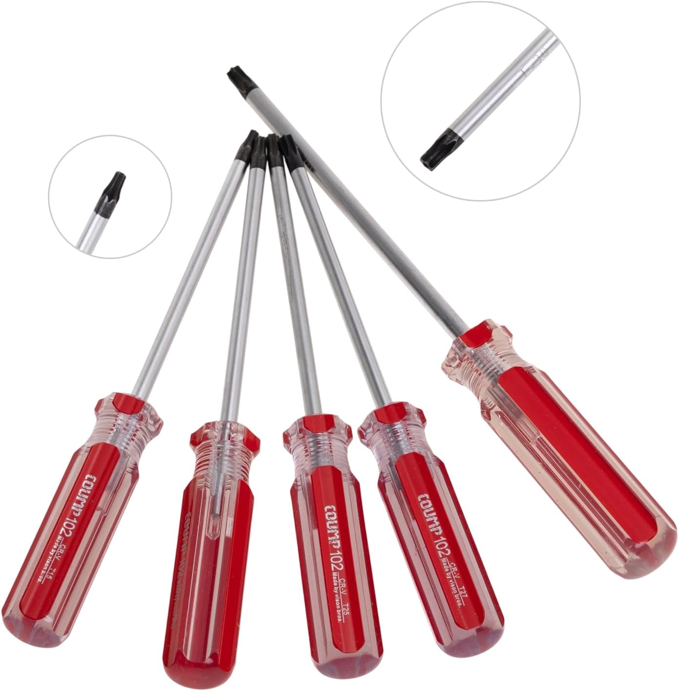 5Pcs Red Security Torx Screwdriver Set with Magnetic Tip Plastic Grip, Torx Screwdriver with Hole for Repairing and DIY (Type: T15, T20, T25, T27, T30)
