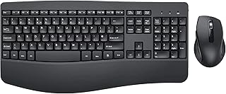 Wireless Keyboard and Mouse Set Ergonomic, Full Size QWERTY UK Keyboard with Palm Wrist Rest, Ergonomic Wireless Keyboard Mouse for Microsoft Windows Computer PC Laptop Desktop, Black