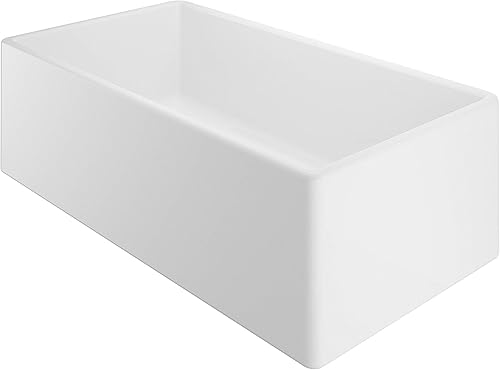 Miniatura 2 de Winpro Lavabo de cocina con delantal frontal de granja, 33 x 18 x 10 pulgadas, fregadero de cocina liso con drenaje central en color blanco