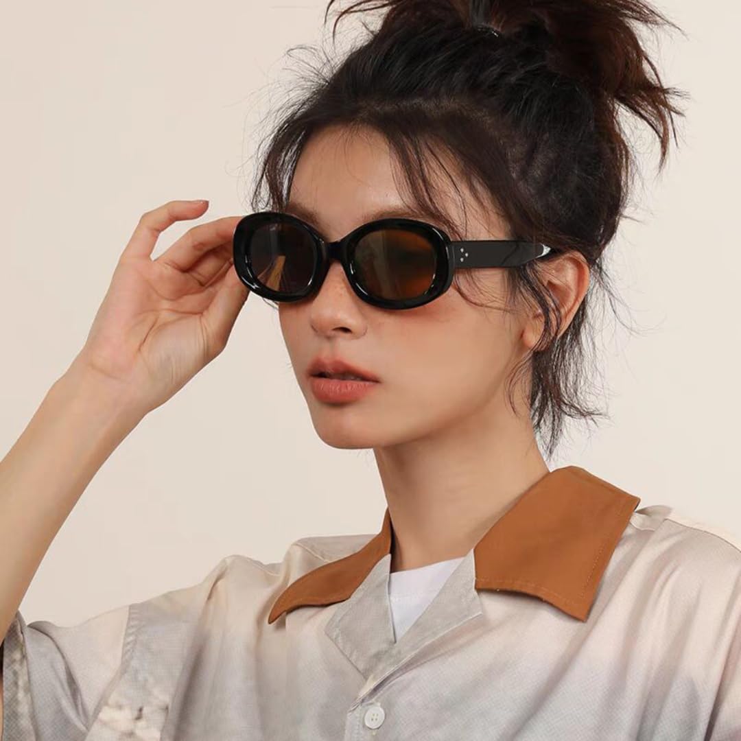 Trend - Gafas de sol ovaladas para mujer, con remaches redondos, marco rosa intenso, gris degradado