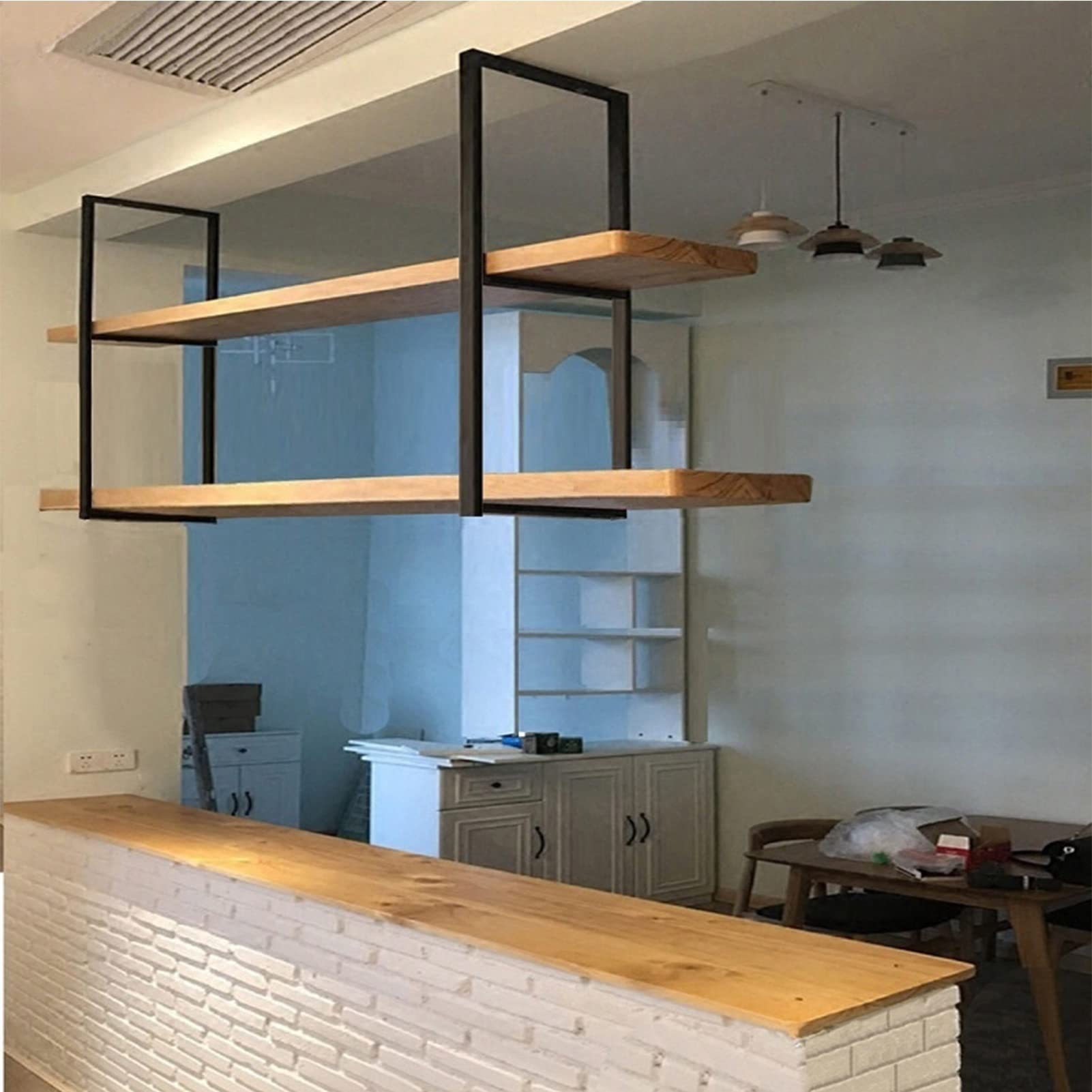 Étagère de plafond suspendue en bois pour bar et cuisine