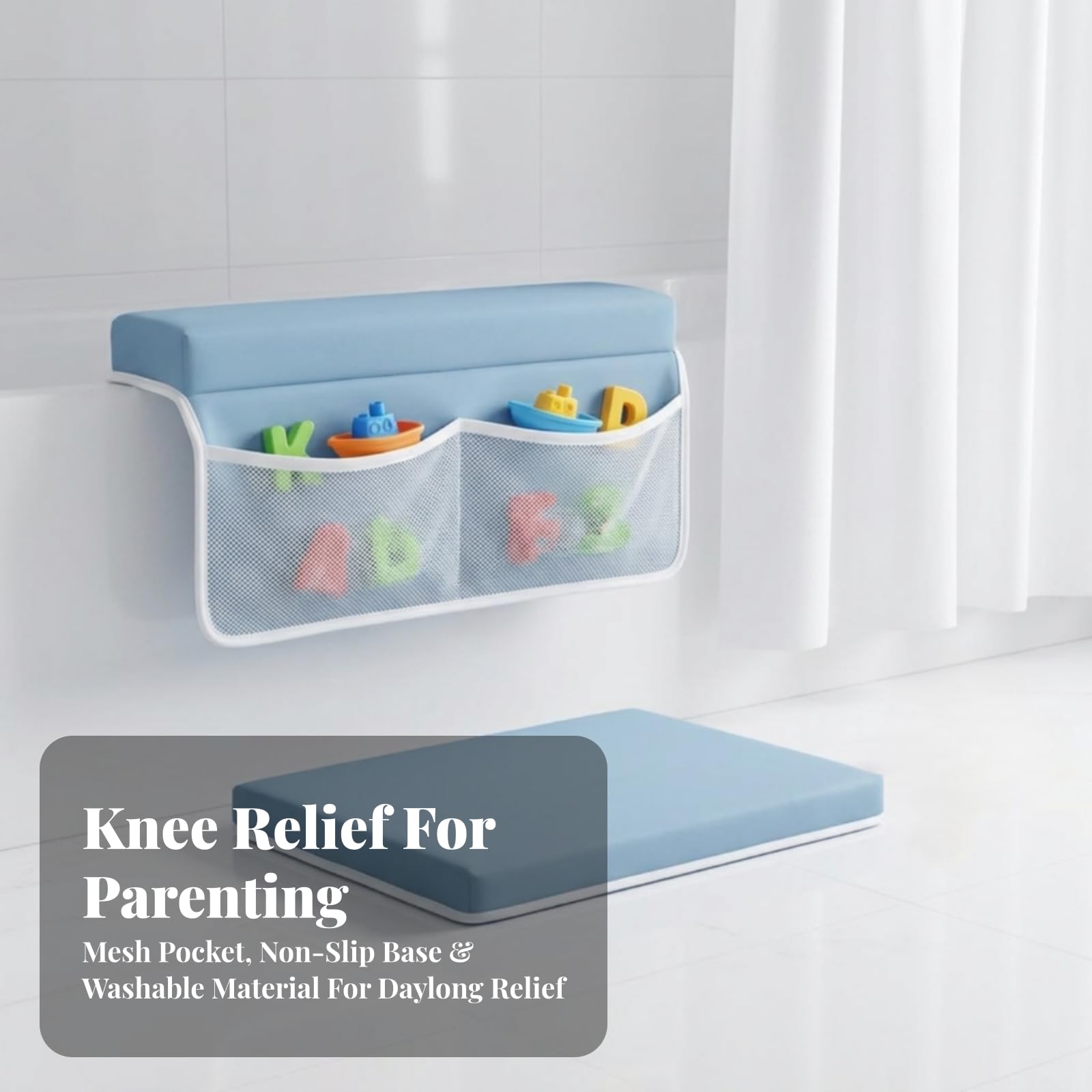 Inginocchiatoio da Bagno Stabile, Azzurro Chiaro – Modello Con Tasca Standard E 4 Ventose