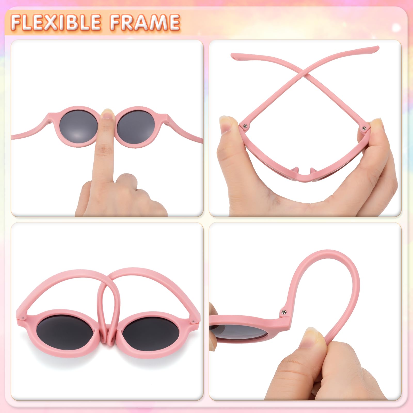 Occhiali da Sole Polarizzati per Bèbe, Silicone Rotondi Occhiali da Sole Con Regolabili Cinghia UV400 100% Protezione per Bambini da 0 mesi a 2 anni