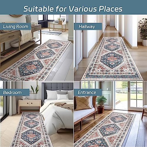 Madane Hallway Runner 3x8, Kitchen Rugs Washable Entryway Rug Vintage Kitchen Runners Non Slip Indoor Area Rug Farmhouse Carpet Runner for Bathroom Living Room Bedroom (3 X 8, Navy Blue)