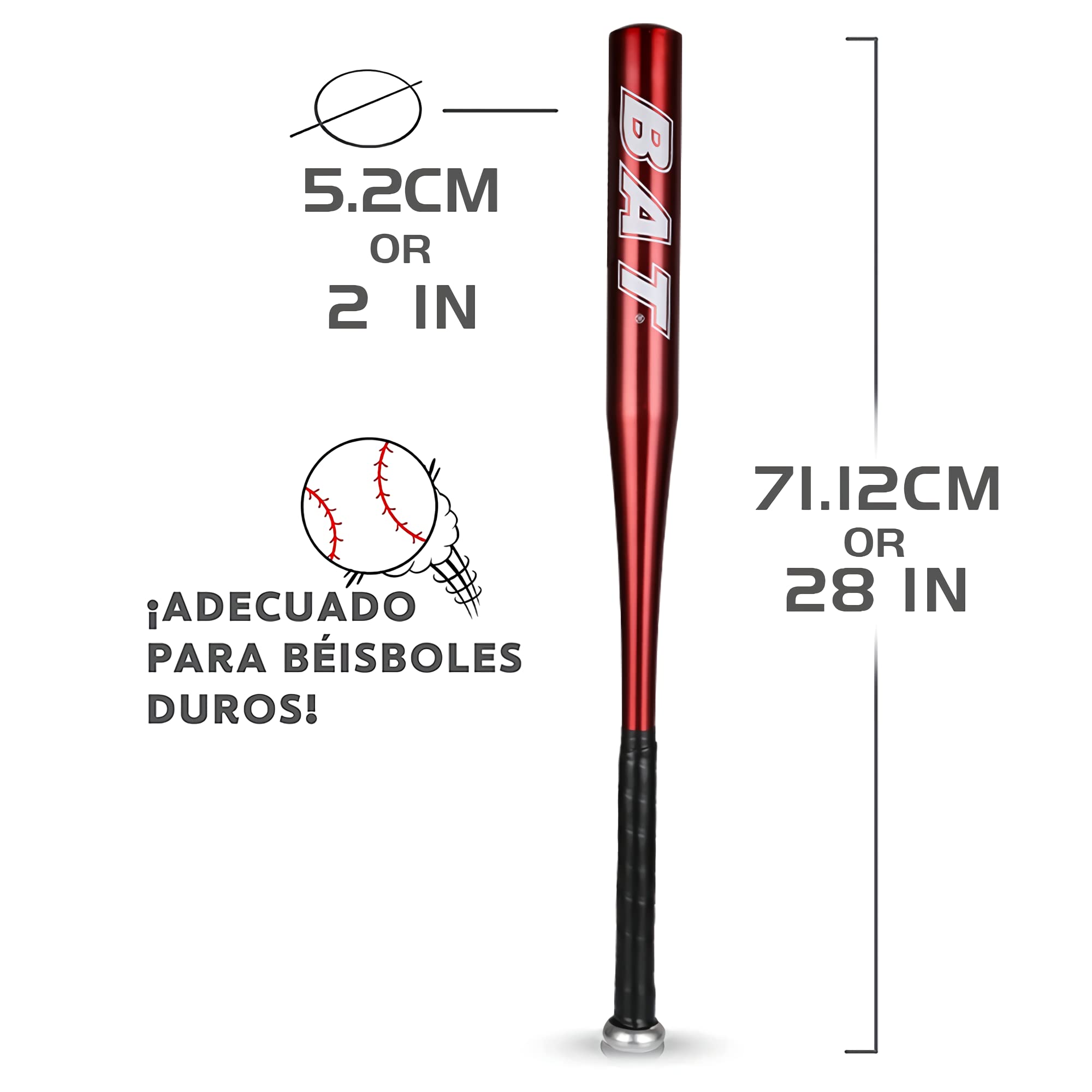 Bate de béisbol de Aluminio 71,12cm para Entrenamiento y Juegos - Diseño Clásico Rojo Metal