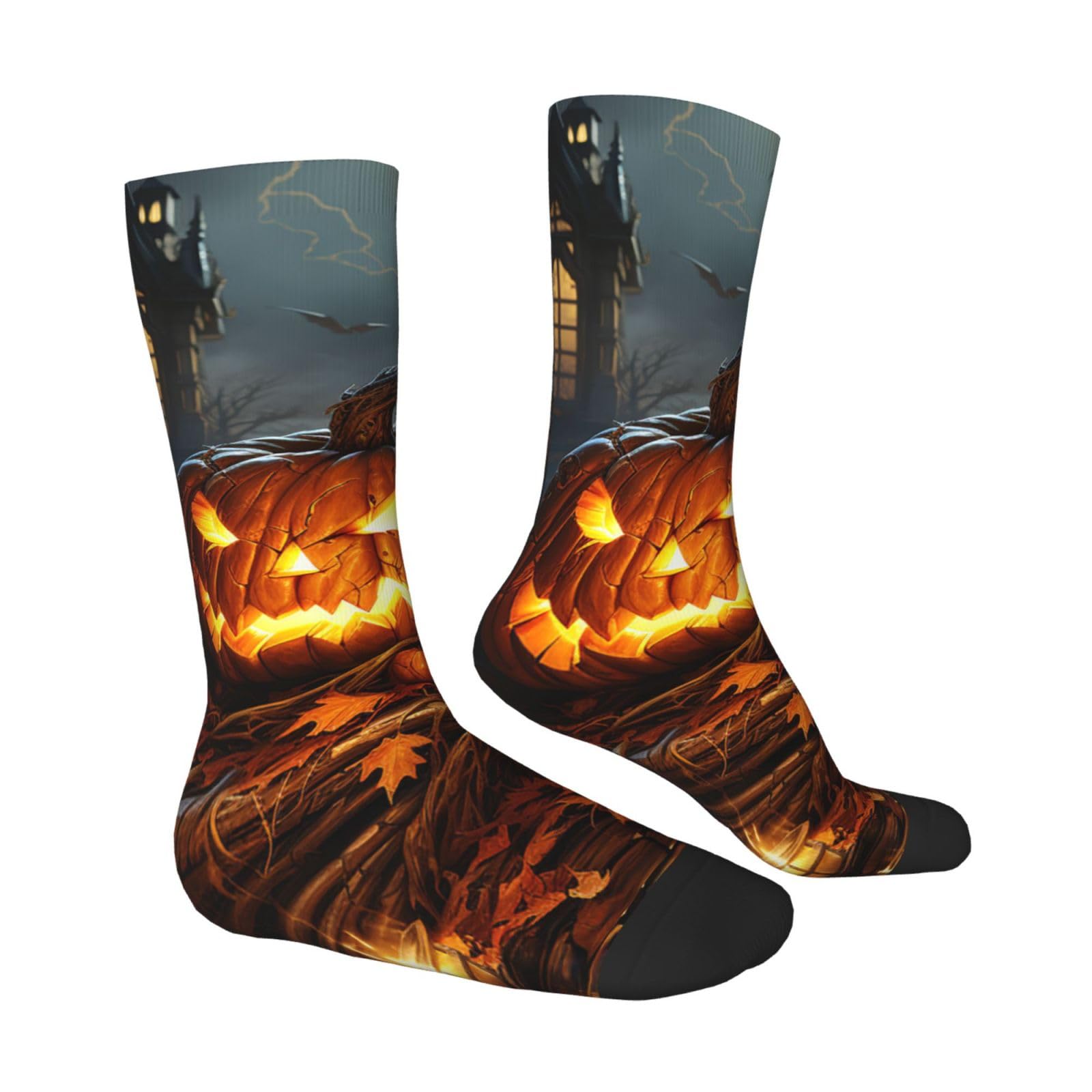 LZQPOEAS Pumpkin lantern Athletic Socks Unisex Cushioned Crew Socks Hiking Running Calf Sock Soft Above Ankle Sock