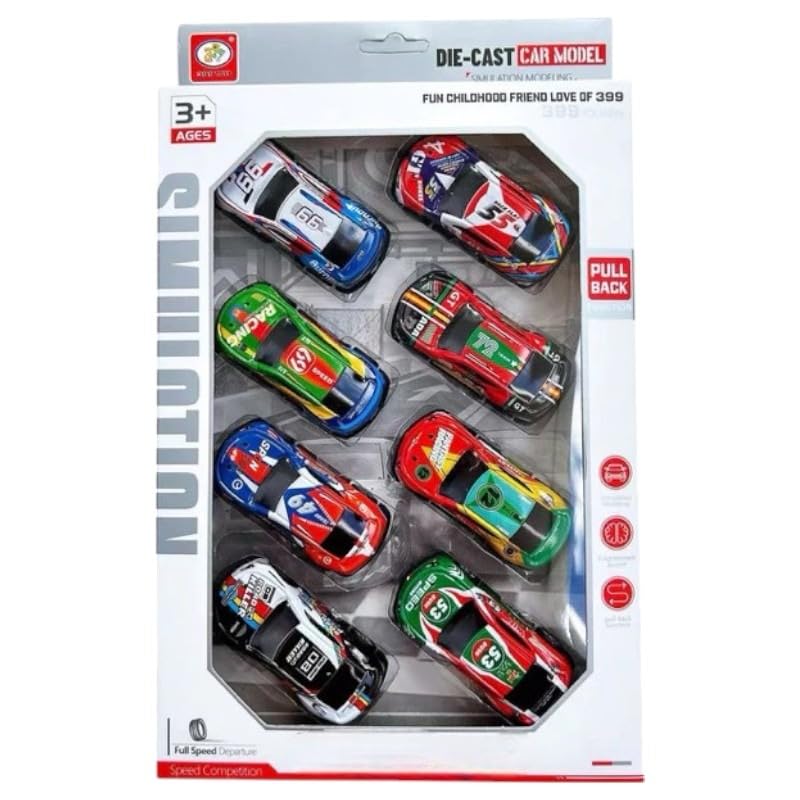 Image of DZLING Die-Cast Metal Toy Pickup Trucks, Pull Back Action Racing Cars, Vehicle Set for Kids Ages 3+ (8Pcs Die Cast Car Set)