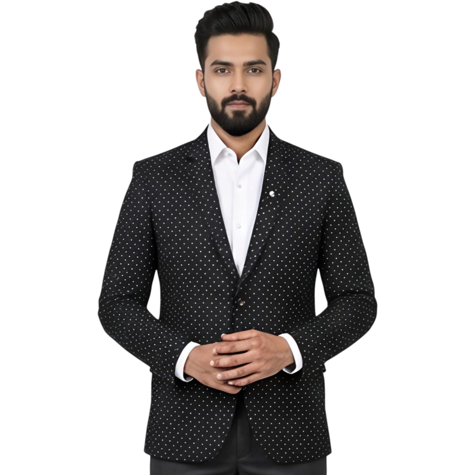 Men's Black Squared Dot Slim Fit Formal Blazer, Single-Breasted Coat-picture-21