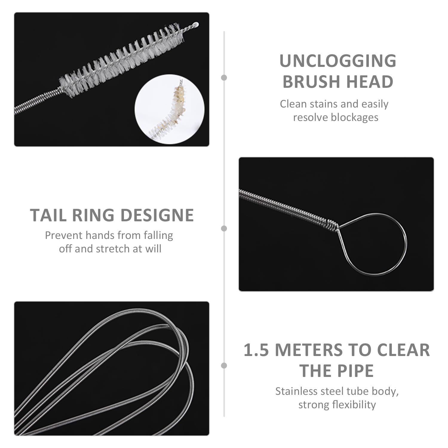 MEMOFYND 3 cepillos de drenaje, 3 cepillos de paja, kit de limpieza para frigorífico, acero y nailon