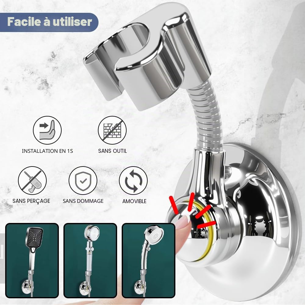 Support de Pommeau de Douche à Ventouse, Support de Douche Réglable, Rotatif à 360°, Supports Douchette Sans Perçage Supports de Douches à Main pour Caravane, Camping-car, Salle de Bain