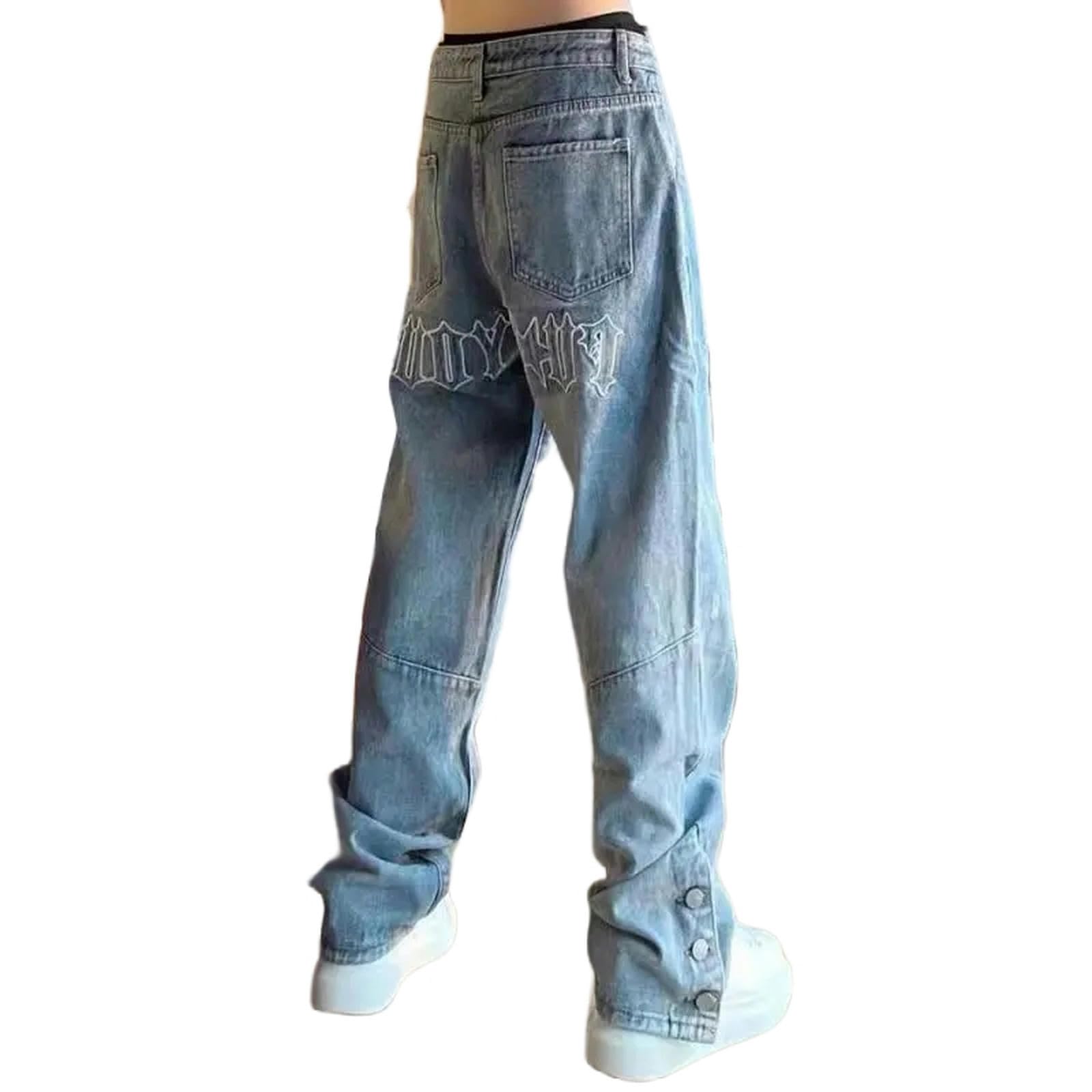 Jeans Uomo Larghi High Street Jeans per Gli Uomini Vintage Forked Denim Pantaloni Primavera Autunno Loose Wide Leg Pants