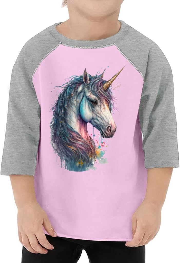 Unicorn Design Toddler Baseball T-Shirt - Paint 3/4 Sleeve T-Shirt - Art Kids' Baseball Tee
