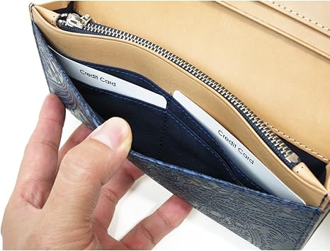 Amazon | [バギーポート] 長財布 藍染めレザー+ペイズリー柄型