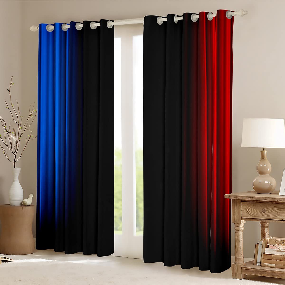 Loussiesd Geometric Abstract Ombre Women Window Curtains for Bedroom Living Room Kids Teens Blue Red And Black Striped Curtains Decor Modern Fashion Window Drapes Treatments W46*L72 - Image 2