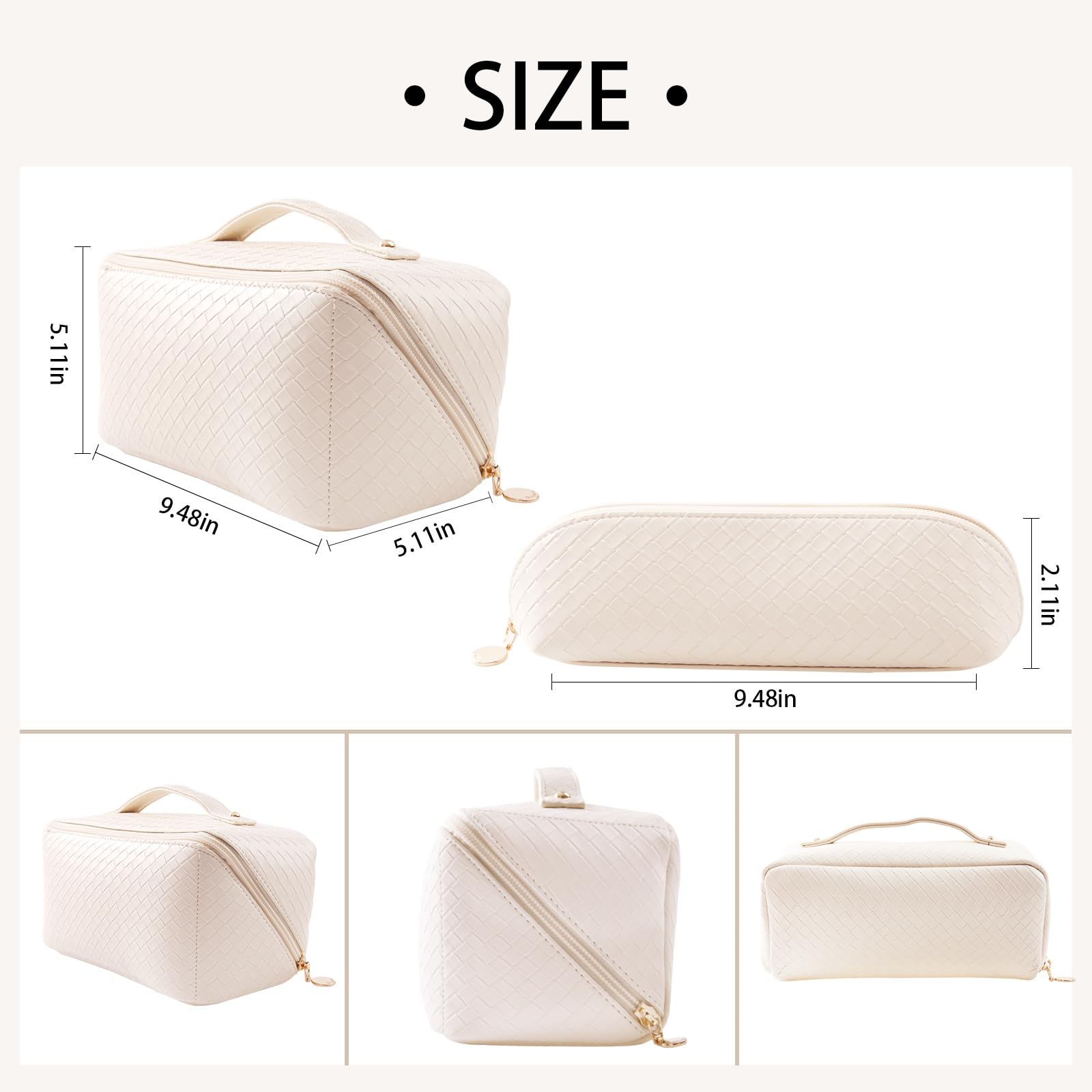Abiudeng 2 piece Travel Makeup Bag,Large Capacity Cosmetic Bags for Women,Toiletry Bag for Travel Essentials,Waterproof Portable Pouch Open Flat Makeup bag Organizer with Divider and Handle(White)