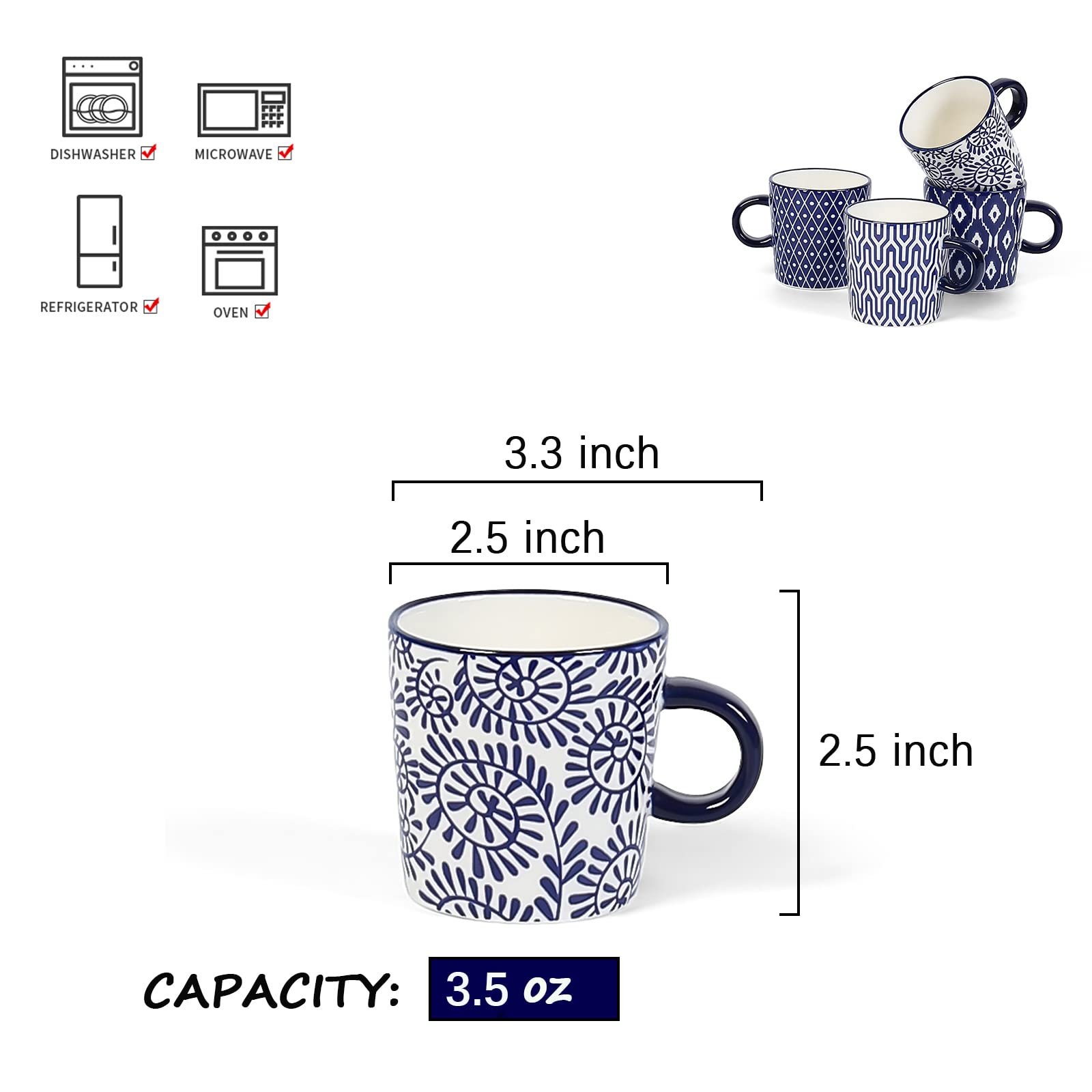 Lot De 5 Tasses à Expresso 130ml En Céramique Sans Anse - Style Japonais Pour Moka Et Café