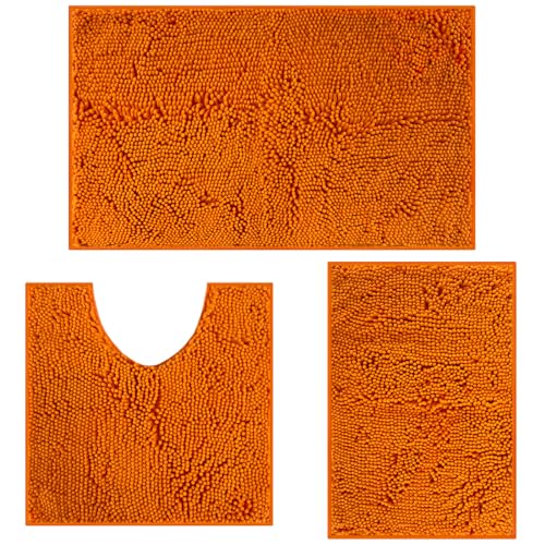 RUN HELIX Ultra Soft Chenille Bath Mat Non Slip, Bath Mat Set 3 Piece, Shaggy Bathroom Mats