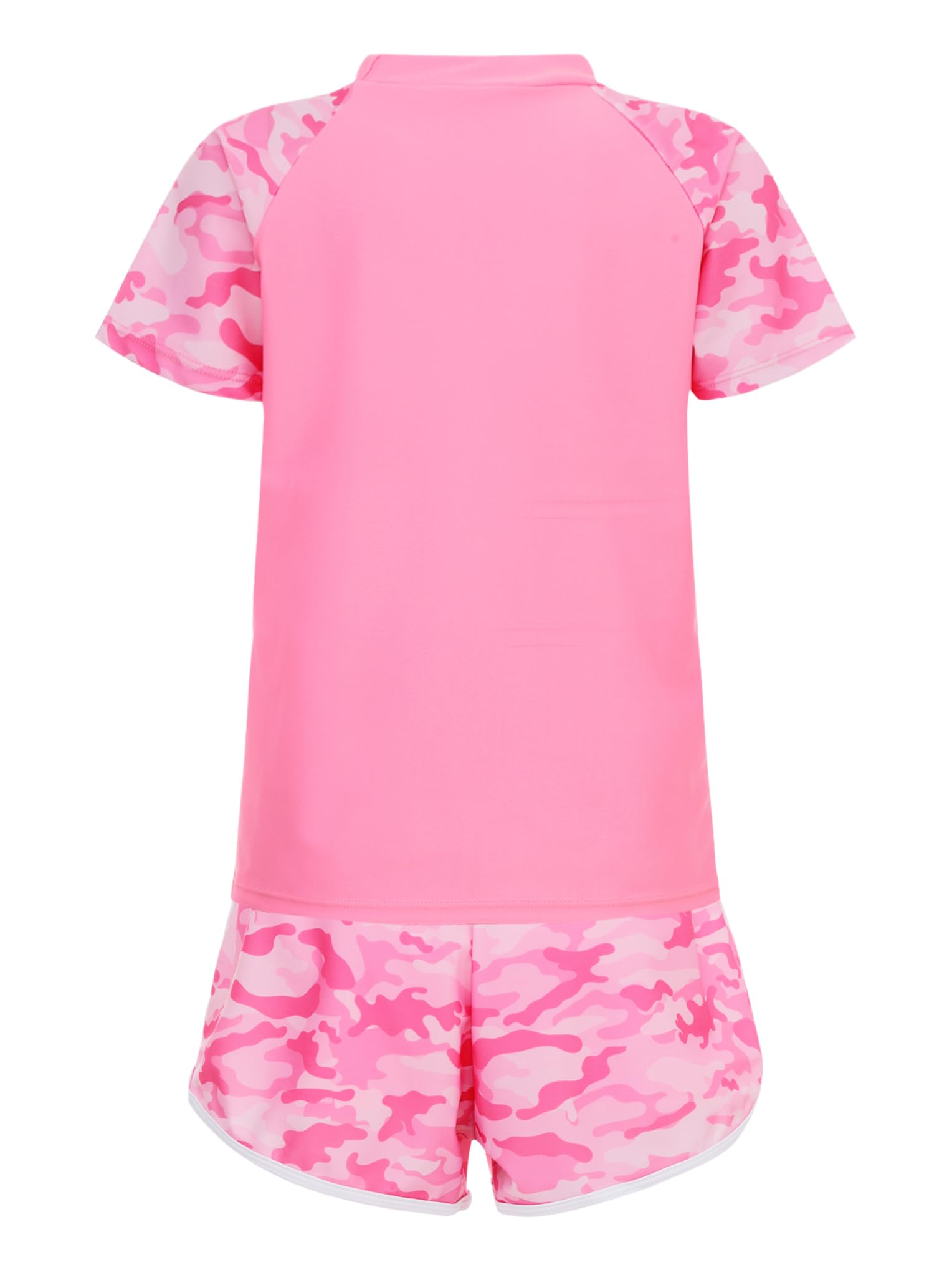 Fille Maillot De Bain 2 Pièces T Shirt Manches Courtes Short Enfant Rash Guard Anti-UV Protection Solaire Upf50+ 5-14 Ans Rose 5-6 Ans
