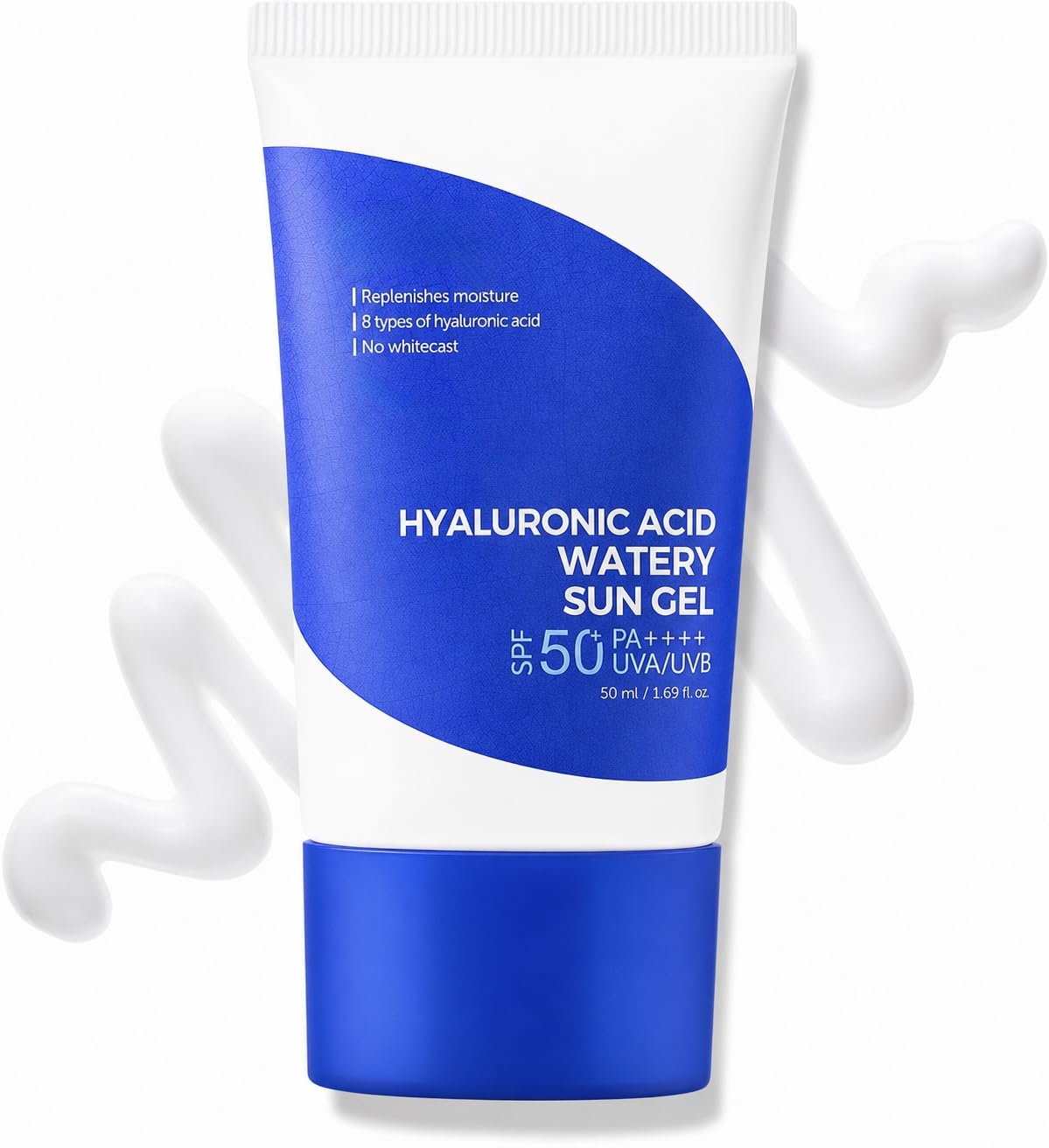 Hyaluronic Acid Watery Sun Gel SPF 50+ PA++++ Sunscreen 1.69 Fl Oz with 8 Types of Hyaluronic Acid, UVA/UVB Protection, Non-Nano, Reef-Safe, No White Cast for All Skin Types