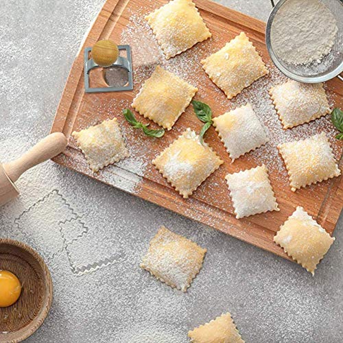 Mezhixin Ravioli Maker Cutter Stamp with Pasta Cutter Set, Aluminum Dough Pasta Molds Stamps Maker with Beechwood Handle and Fluted Edge, Round & Square Shape, Pasta Press For Quick, Safe cutting - Thumbnail 3