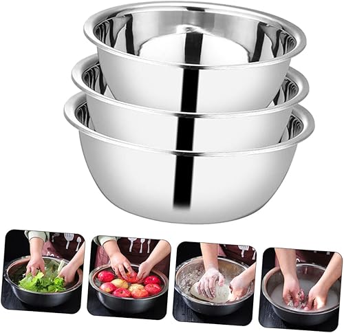 Miniatura 6 de Angoily 3pcs Olla de acero inoxidable Cuencos de mezcla de acero inoxidable Sartenes para hornear de aluminio Cuenco de mezcla de aluminio Tazón de
