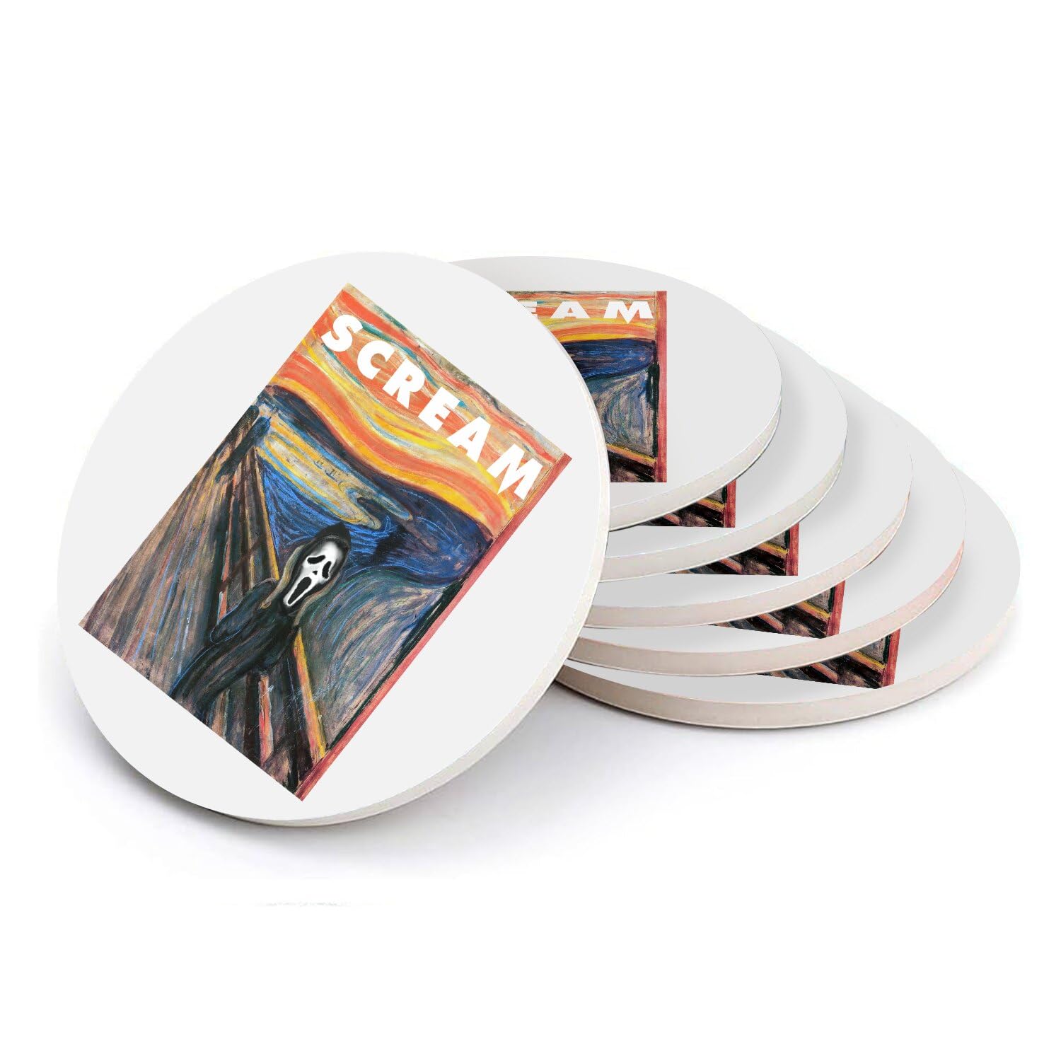 Sous-verre céramique Scream Ghostface Munch, dessous de verre parodie peinture art lot de 6 108mm