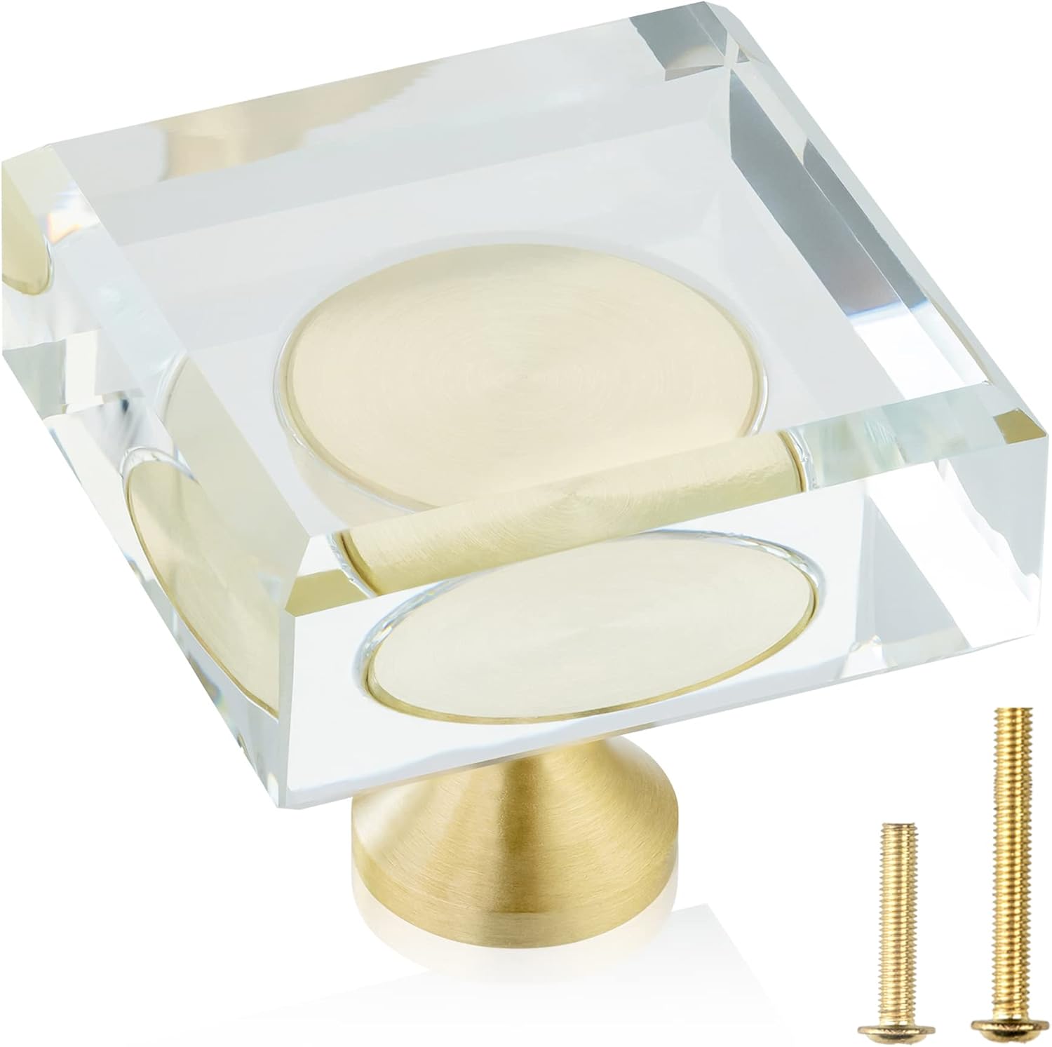 QOGRISUN 5-Pack Brass Crystal Cabinet Knobs,Glass Crystal Gold Drawer - View #7