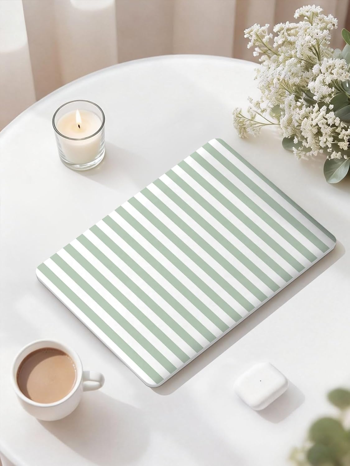 Seorsok Compatible with New MacBook Air 13.6 inch Case M4 M3 M2 2025 2024-2022 Release A3240 A2681 A3113 Touch ID,Cute Striped Plastic Hard Shell Case with Keyboard Cover,Green & White Stripes