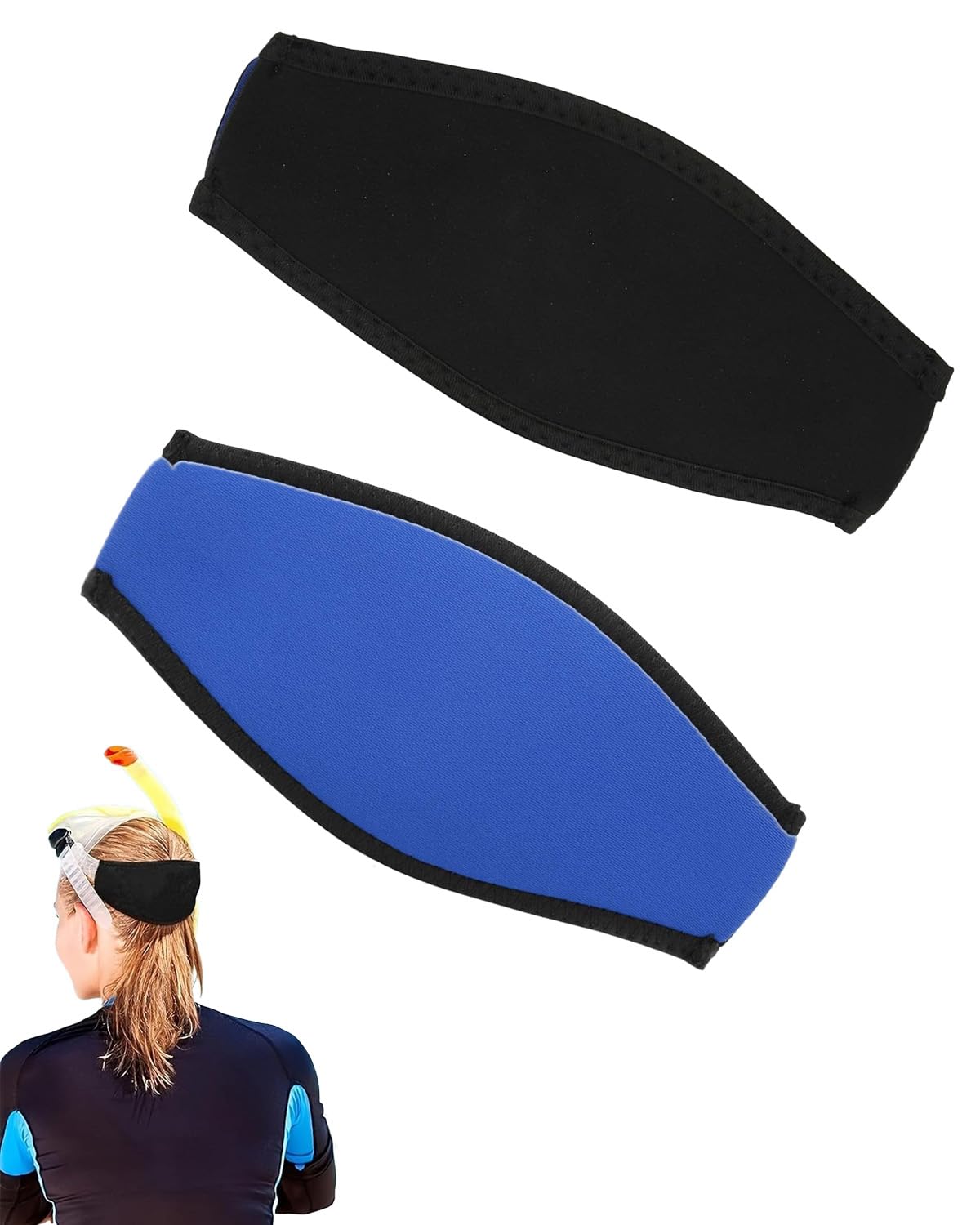 2 Pezzi Copricinturino Maschera Sub in Neoprene Nero & Blu | Taglia Unica Evita Strappi e Aggrovigliamento dei Capelli, Garantisce Comfort e Protezione per Immersioni, Snorkeling e Sport